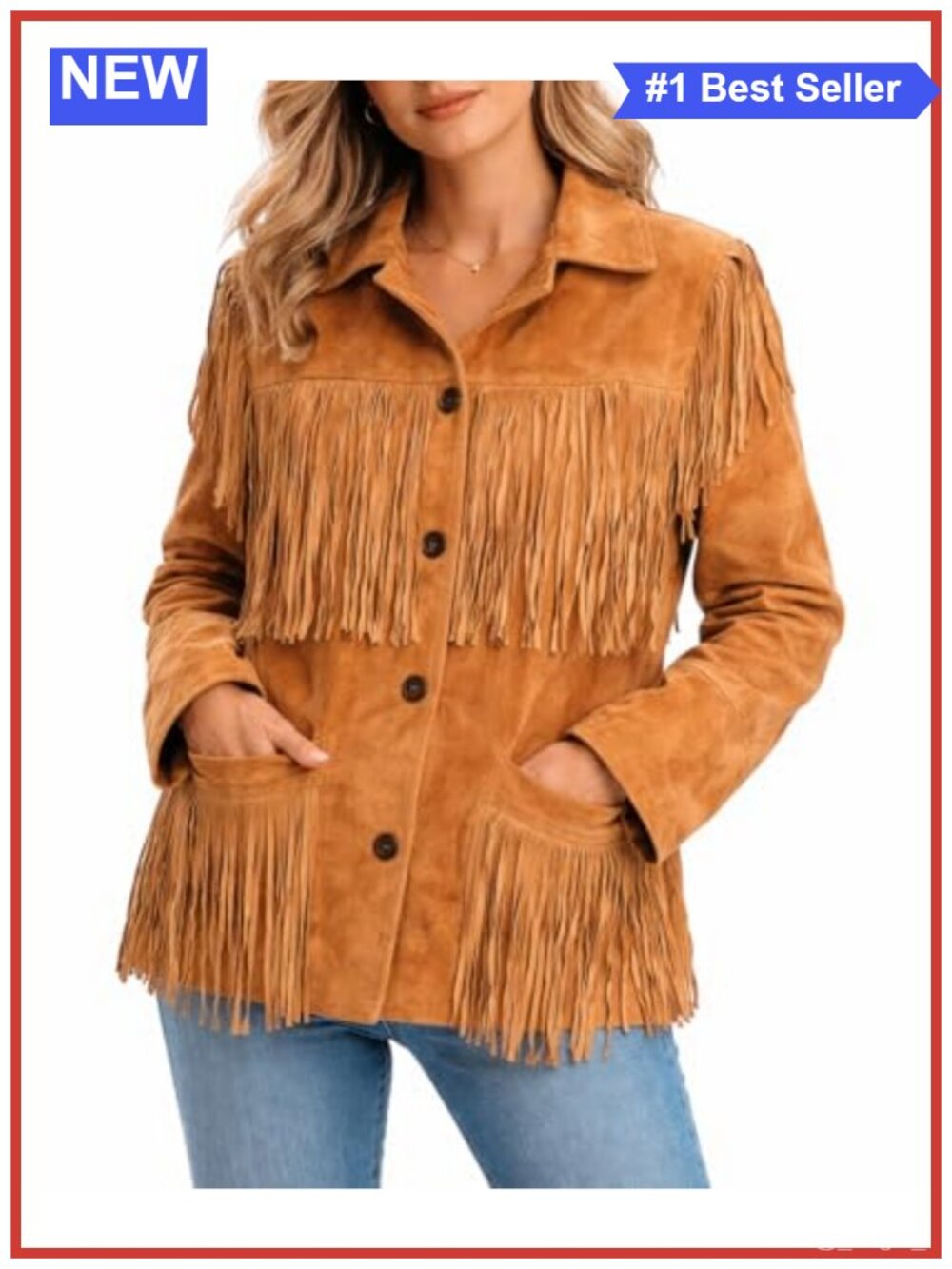 Suede Leather Fringe Jacket Western Cowgirl Tassel Coat Vintage Boho